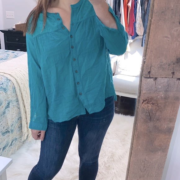 Pilcro and the Letterpress by Anthropologie Swiss dot teal top size Xsmall - Picture 1 of 7